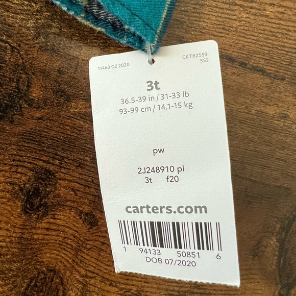 NWT Carter’s 3T Button down plaid shirt - Picture 4 of 4